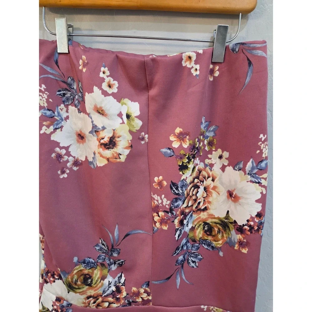 Haute Monde Mauve Floral‎ Trumpet Mermaid Midi Skirt Large HMS40072-U106